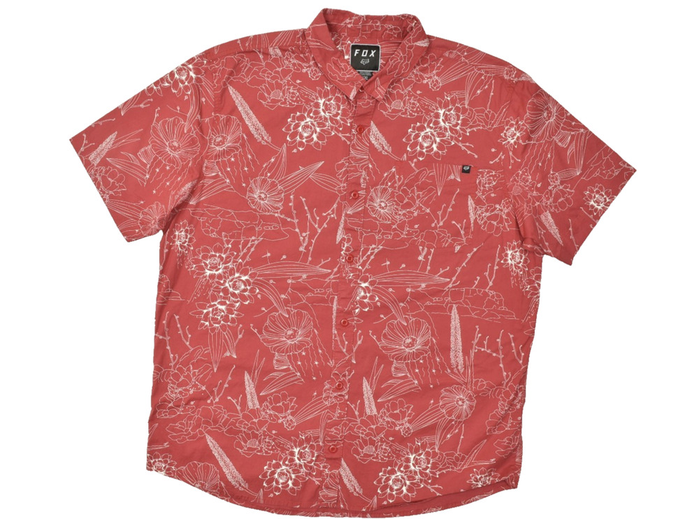 Fox Red Floral Short Sleeve Button Down Shirt Men's XXL Stretch Casual Cotton